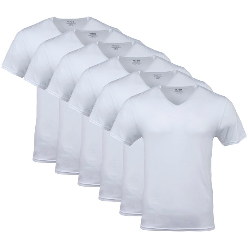 Gildan Men's V-Neck T-Shirts, Multipack, Style G1103, White (6-Pack), Small - Image 1